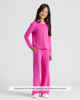 Girl in Girls Electric Fuchsia Waffle Long Sleeve Henley & Pants.