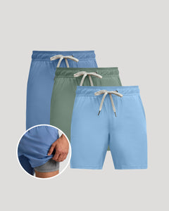 True ClassicSeasonal Active Quick Dry Short 3-Pack with elastic waistbands and inner liners.