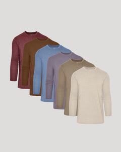 True ClassicSeasonal Tall Classic Long Sleeve Crew 6-Pack arranged in staggered layers.