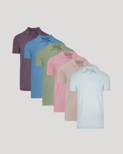 True ClassicSeasonal Tall Classic Polo 6-Pack, staggered short-sleeve shirts, soft knit.