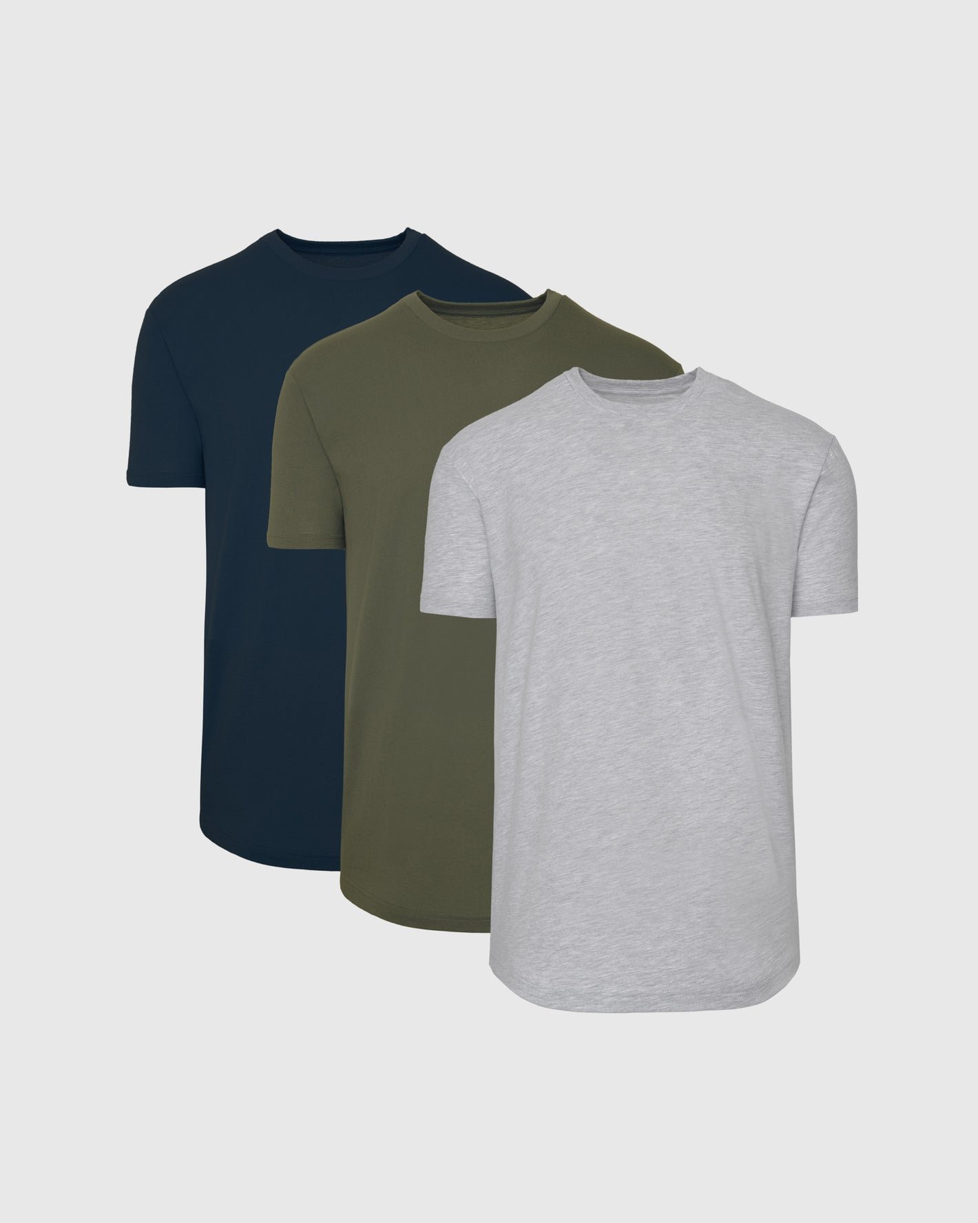 True Classic Men's Premium Curved Hem Crew T-Shirts, layered display.