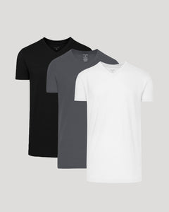 True ClassicTimeless Short Sleeve Tall Classic V-Neck 3-Pack in a layered display.