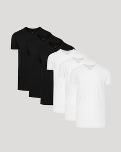 True ClassicBlack & White Short Sleeve Tall Classic V-Neck 6-Pack neatly arranged.