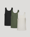 The Standard Sleeveless Active Mesh Tank 3-Pack displayed side by side.