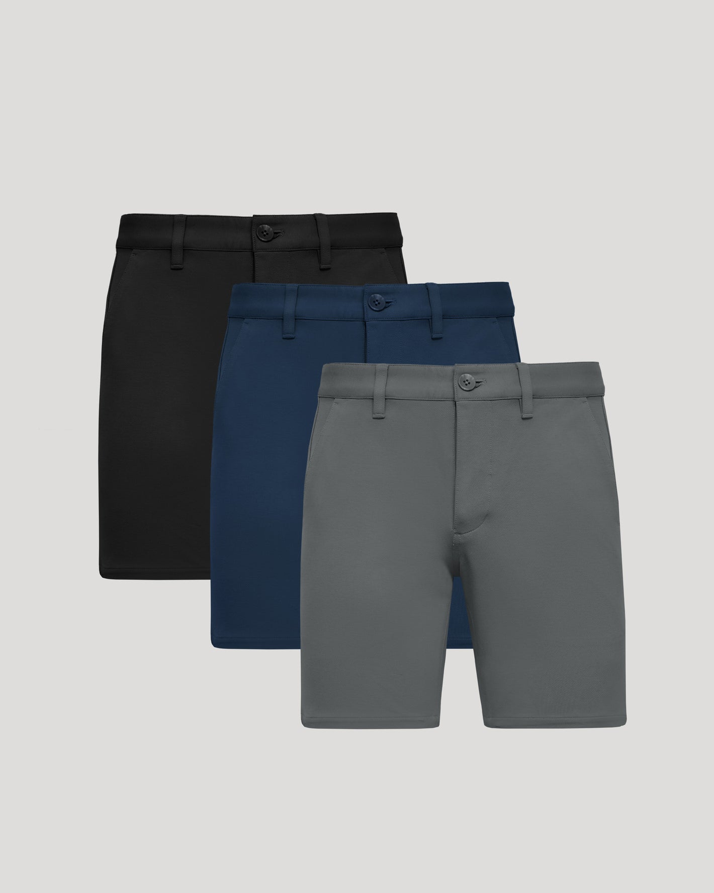 The Standard 7 Chino Shorts 3-Pack stacked trio display.