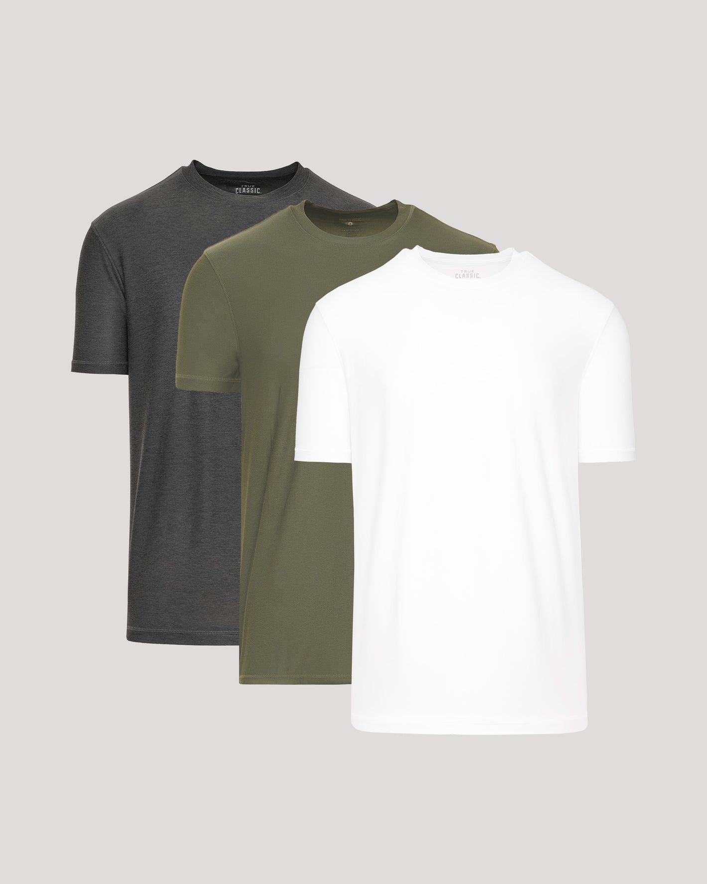 Staple Active Crew 3-Pack T-shirts: white, olive green, charcoal gray.