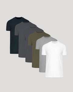 True ClassicStaple Tall Straight Hem T-Shirt 6-Pack fanned out.