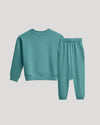 Girls Stormcloud Slouch Pullover Crew & Relaxed Joggers in cozy teal fleece.