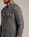 Black Sweater Shirt Jacket with herringbone pattern and chest pockets.