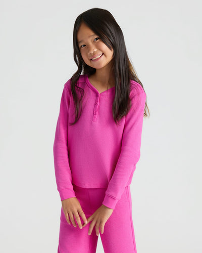 Electric Fuchsia Waffle Long Sleeve Henley & Waffle Leg Pants Set