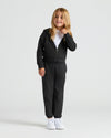 Girls Black & Electric Fuchsia Cropped Zip Hoodie 2-Pack: girl in black hoodie.