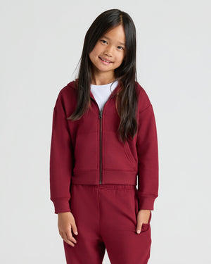 Girl in Girls Dark Maroon Cropped Zip Hoodie & Relaxed Joggers.