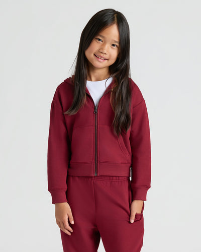 Dark Maroon Cropped Zip Hoodie & Relaxed Joggers Set