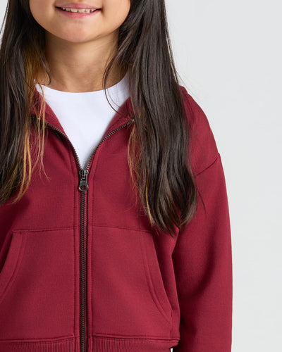 Dark Maroon Cropped Zip Hoodie & Relaxed Joggers Set