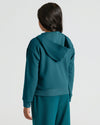 Girl wearing Girls Deep Emerald Cropped Zip Hoodie & Relaxed Joggers 2-Pack.