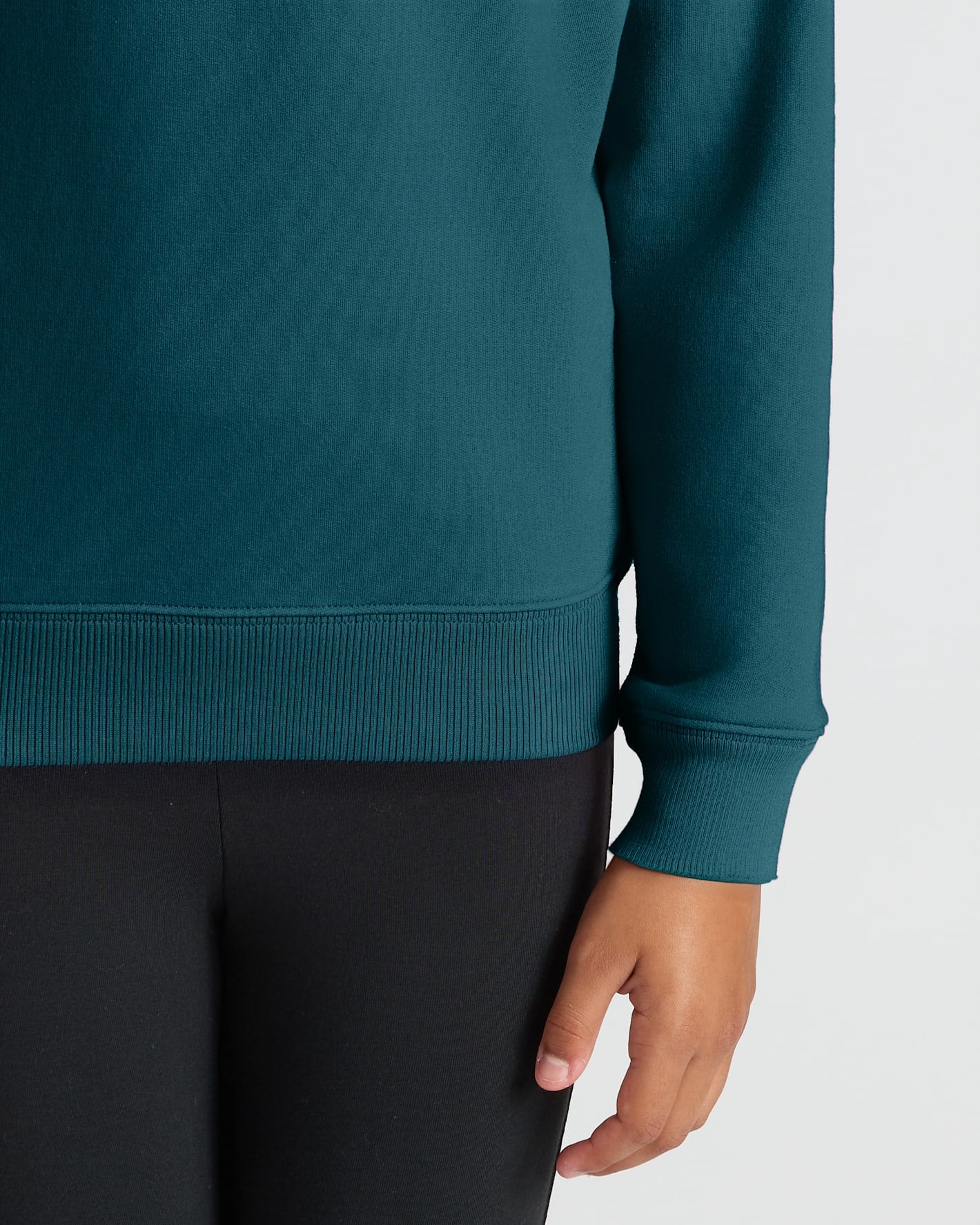 Girls Deep Emerald Slouch Pullover Crew with ribbed hem and cuff detail.