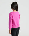 Back view of Girls Electric Fuchsia Slouch Pullover Crew & Relaxed Joggers.