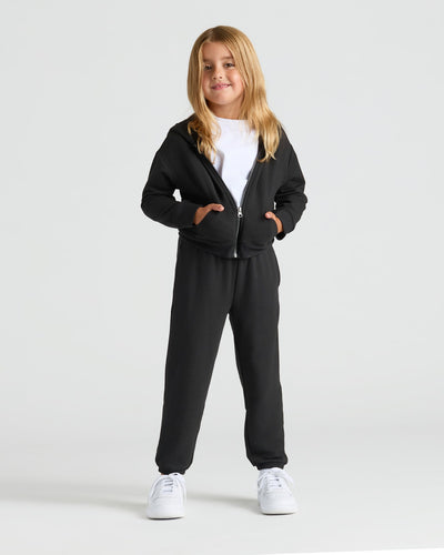 Black Cropped Zip Hoodie & Relaxed Joggers Set
