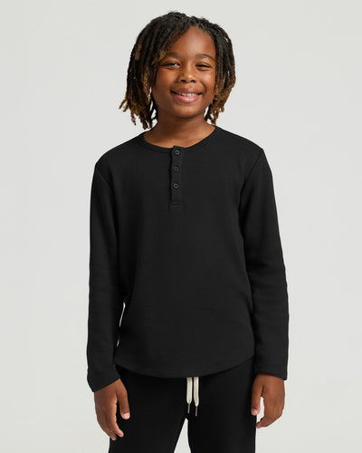 Boys' Waffle Henley - Black