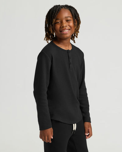 Boys' Waffle Henley - Black