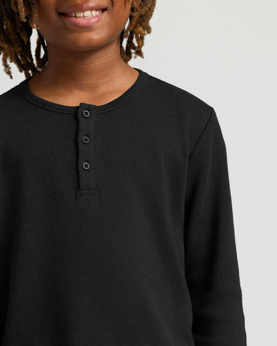 Boys' Waffle Henley - Black