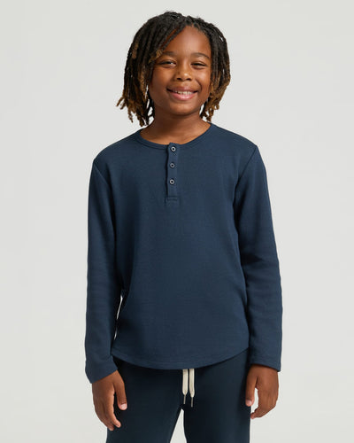 Boys' Waffle Henley - Navy