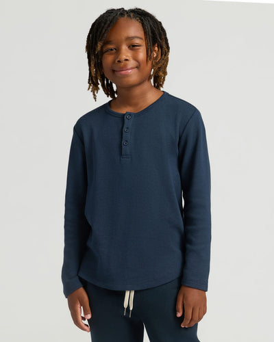 Boys' Waffle Henley - Navy