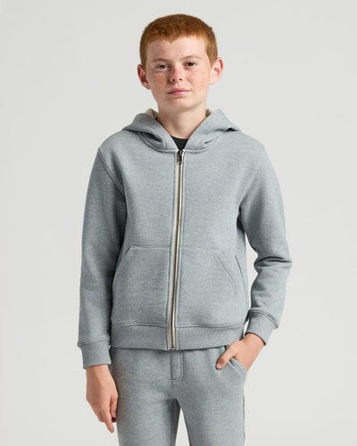 Full Zip Fleece Hoodie & Jogger Set - Medium Heather Gray