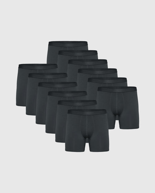 Carbon Boxer Briefs 12-Pack, featuring black boxer-briefs with elastic waistbands.