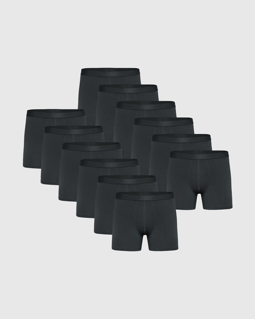 Carbon Boxer Trunks 12-Pack, black, with soft micromodal fabric, elastic waistband.