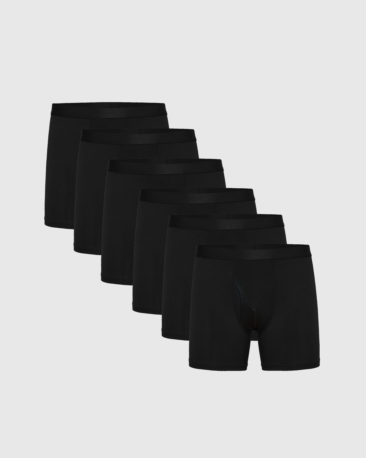 Black Boxer Briefs W/ Fly 6-Pack displayed in a staggered row.