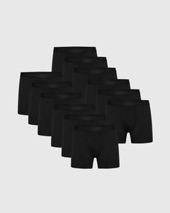 True ClassicBlack Boxer Trunks W/ Fly 12-Pack neatly arranged on neutral background.