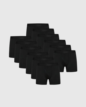 Black Boxer Trunks W/ Fly 12-Pack neatly arranged on neutral background.