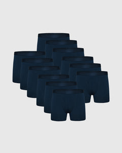 True ClassicNavy Boxer Trunks W/ Fly 12-Pack, arranged neatly, showcasing comfort.