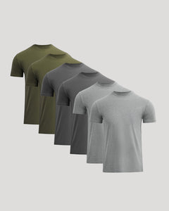 True ClassicClassic Crew Neck 6-Pack of fitted crew-neck T-shirts, staggered display.