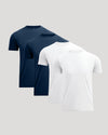 Pima Cotton Blend Crew 4-Pack featuring two navy and two white crew neck short sleeve men's basics shirts with a soft, comfortable fit.