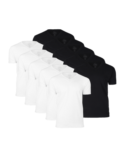 Pack de 10 piezas con cuello en V negro y blanco
