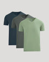 Seasonal Classic V-Neck 3-Pack showcasing mint, charcoal, and navy tees.