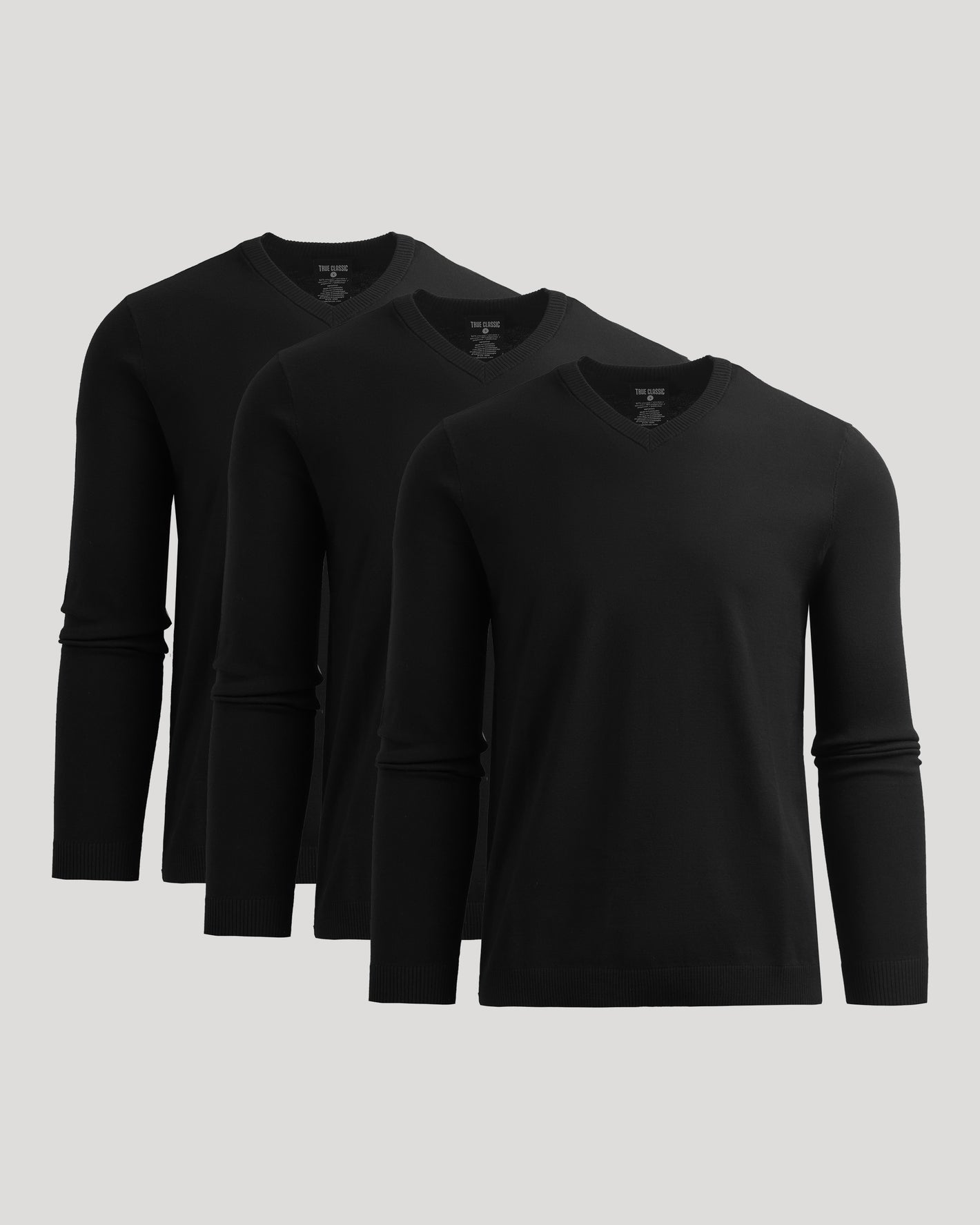 All Black Dressy V-Neck Sweater 3-Pack neatly displayed.