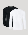 Black and white long-sleeve shirts on a light gray background