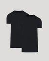 Two black crew neck t-shirts displayed side by side, showcasing the Tall Pima Cotton Blend Crew 2-Pack as essential men's basics for a comfortable and stylish everyday wear.
