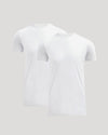 Two plain white crew neck t-shirts displayed on a neutral background, part of the Tall Pima Cotton Blend Crew 2-Pack men's basics collection.