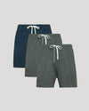 Active Comfort Shorts 3-Pack featuring elastic waistbands and drawstrings.