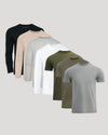Set of six men's shirts in various colors on a light gray background
