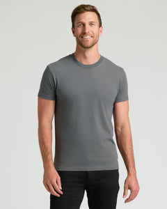 True ClassicMan wearing Classic Crew 3-Pack charcoal-gray t-shirt, smiling.