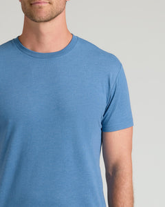 True ClassicDark Heather Blue Lake Classic Crew Neck on male model torso.