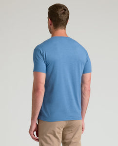True ClassicBack view of Dark Heather Blue Lake Classic Crew Neck on man.