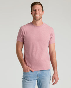 True ClassicMan in Light Heather Boysenberry Classic Crew Neck T-shirt, smiling.