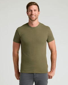 True ClassicMan wearing Classic Crew Neck T-shirt from 6-Pack set, smiling.