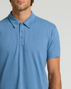 True ClassicDark Heather Blue Lake Classic Polo with a three-button placket.
